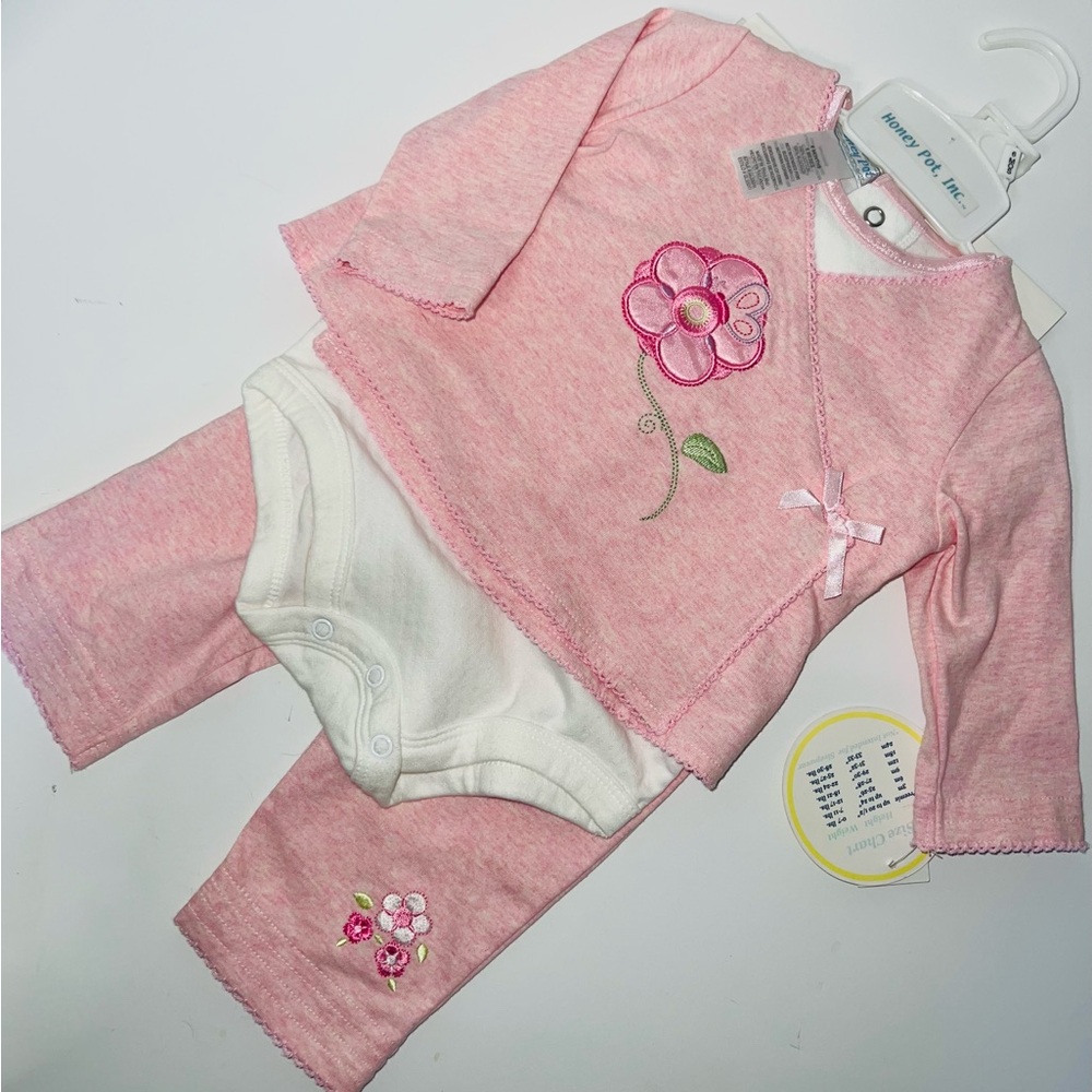 VTG NWT Baby Girl Clothes New Honey Pot 6 Months 4 pc Pink Flower‎ Outfit Set